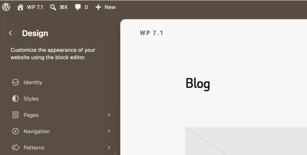 Site Editor matches the admin color scheme