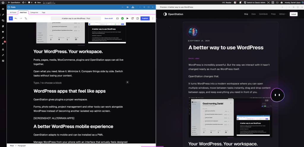 Screenshot of an OpenStation interface showcasing a blog post titled 